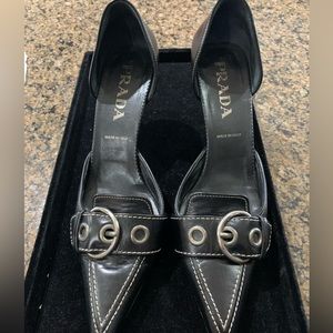 PRADA Leather D’Orsay Buckle Pump